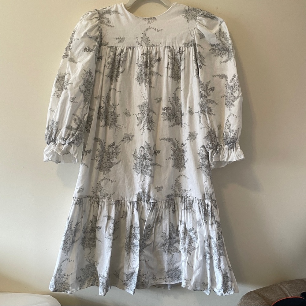 Mauve Pastel Collection Girls Puff Sleeve Floral Toile Dress Cotton European 12